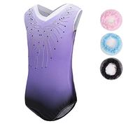 Sinoem Body da ginnastica per ragazze a maniche lunghe/senza maniche, colore sfumato, body scintillante per danza classica, ginnastica atletica, per bambina