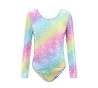 Sinoem Body da ginnastica per ragazze a maniche lunghe/senza maniche, colore sfumato, body scintillante per danza classica, ginnastica atletica, per bambina