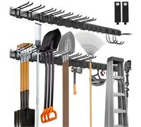 Sinoer Organizer da Parete per Attrezzi, 203 cm, per Garage con 15 Ganci e 2 Cinghie - Ideale per Sci, Rastrello, Pala, Attrezzi da Giardino, Sedie, Tubi