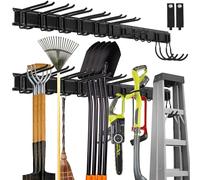 Sinoer Scaffale a muro per la gestione degli attrezzi da garage, scaffale per la gestione degli attrezzi da garage con 12 ganci, attrezzi da giardino, sedia, scopa, spazzolone, rastrello