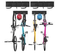 Sinoer Supporto da Parete per 4 Bici + 2 Caschi, Ganci Portaoggetti Regolabili per Garage o Casa, Rack Verticale per Bici da Strada (Larghezza Interna: 60 mm)