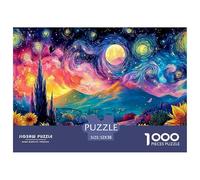 Sinoshow_24085_a_vibrant_sunflower_field_under_van_goghs_swirli_3967fd95-347f-45c9-a9db-0af09f983eee_3 1000 Pezzi Jigsaw Puzzle Difficile, Impegnativo, Quasi Impossibile Puzzle, Juego Familiar Anti-E