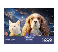 Sinoshow_24085_a_white_cat_and_brown_spaniel_with_long_fur_wear_53bf75ce-8ac2-42fd-a31f-6810f2ab43b0_1 1000 Pezzi Jigsaw Puzzle Difficile, Impegnativo, Quasi Impossibile Gioco Del Puzzle, Regalo De N