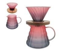 SINOTE’CA Caffettiera Pour Over Stile V60 con Caraffa in Vetro Borosilicato 600ml, Dripper con Manico in Noce e Coperchio, Design Rosso e Blu Satinato, Compatibile con Filtro Tipo V60 (Senza Carta Fil