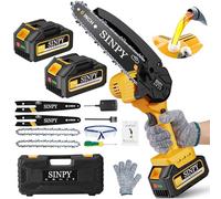 SINPY Mini Motosega a Batteria per Potatura con 2 Batterie e Caricatore Rapido, 6 Pollici Sega a Batteria per Potatura Con Pompetta Olio e Blocco di Sicurezza per il Taglio del Legno e Giardini