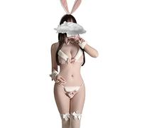 SINROYEE Biancheria intima giapponese Lolita Sexy Bunny Cosplay Lingerie Costume Set Micro Bikini Peloso Reggiseno e Panty Kawaii Anime Festa di vacanza, Rosa # 2, Taglia unica