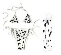 SINROYEE Costume Cosplay Anime Sexy Mini mucca Bikini Lingerie Set Cameriera Vestito Dalmata Leopard Costume da bagno (Bikini reggiseno e calze di mucca)