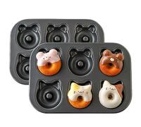 Sinsanye 2 Stampi Stampo Ciambella, 12 Cavità Stampo Ciambellone a Forma di Gatto e orso in Acciaio al Carbonio, Stampo per Ciambelle per Torte Biscotti Bagel Muffin (26.5 x 18.5 cm)