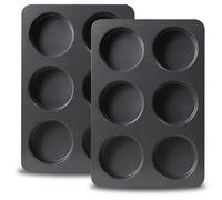 Sinsanye 2 teglie per muffin a 6 fori, per cupcake, muffin, Yorkshire, budino, materiale antiaderente, in acciaio al carbonio, accessori da forno, adatti per la cottura a casa/cucina (grigio nero)