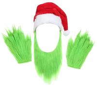 SINSEN 3 maschere di Natale Grinch guanti pelosi cappello verde grande mostro maschera in lattice testa intera maschera di Natale Halloween Carnevale Cosplay puntelli maschera per adulti