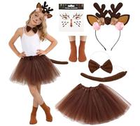SINSEN Costume da carnevale per bambini, costume da cervo, costume da leopardo con tutù gonna, cerchietto per capelli, papillon, tail, adesivo per il viso, per carnevale, cosplay, feste di compleanno