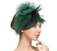 SINSEN Fascinator fascinator per matrimoni, da donna, con piume e fiori, cappello con fermaglio per capelli, cappello da sposa per donne, ospiti, per feste, chiesa, cocktail, serate, balli, Verde