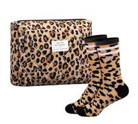 Sintege 2 Pezzi Regali Motivo Leopardo con Calzini da Tennis con Stampa di Leopardo e Borsa per Cosmetici Leopardata Regali con Impronta di Leone per Donne, Madri e Sorelle