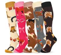 Sintege 5 Paia di Calzini da Equitazione da Donna Calzini Lunghi da Equitazione Calze Lunghe Colorate con Motivo Animalier Regalo Divertente per Cavalieri