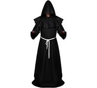 Sintege Costume da Monaco con Cappuccio Corda in Vita e Collana a Croce per Martedì Grasso (Nero, XL)
