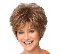 Sintetico Parrucca Breve Biondo Marrone Scuro Evidenzia Parrucche Taglio Pixie Con Frangia Parrucche Sintetiche A Strati Parrucche Wig