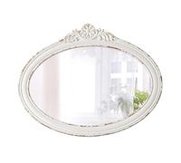 Sintosin Specchi ovali rustici da parete, 45 x 61 cm, da appendere, bianco invecchiato, specchio ovale da bagno, con cornice in legno per decorazione da parete, specchio vintage con fiore intagliato