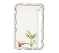Sintosin Specchio da parete rettangolare smerlato 40,6 x 61 cm, da appendere in legno invecchiato, specchio rustico da bagno, specchio ondulato vintage sopra il comò, specchi da parete bianchi per