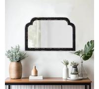 Sintosin Specchio rustico cornice nera 60 x 40 cm, stile country, specchio decorativo da parete in legno, specchio vintage rettangolare per bagno, corridoio, soggiorno