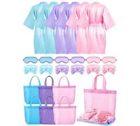 Sintuff 24 articoli per feste spa per ragazze, 6 accappatoi per feste termali, 6 borse tote, 6 fasce per capelli, 6 maschere spa (multicolore, taglia 14)