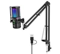 SINWE Microfono da gioco con cancellazione del rumore e controllo del guadagno - Micro USB PC per streaming, giochi, podcast, PC, PS4 - Include filtro anti-pop, supporto antiurto, silenziatore veloce