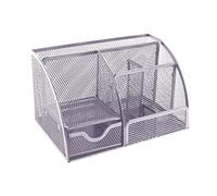 Sinxioer Organizer da scrivania, in metallo con portapenne e cassetto, 6 scomparti per penne, portapenne, cucitrice, appunti adesivi, organizer, ufficio (argento)