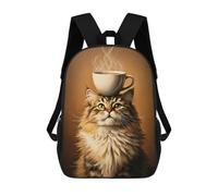 sinyumoney 1 Zaini Per Bambini Cat with Coffee Cup Borsa Scolastica Stampata in 3D Borsa Alla Moda Borse Scolastiche Da Viaggio Per La Scuola O I Viaggi 17inch