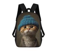 sinyumoney 1 Zaini Per Bambini Cozy Cat in Blue Hat Borsa Scolastica Stampata in 3D Borsa Alla Moda Borse Scolastiche Da Viaggio Per La Scuola O I Viaggi 17inch