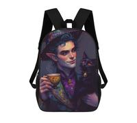 sinyumoney 1 Zaini Per Bambini Elf Wizard with Black Cat And Tea Borsa Scolastica Stampata in 3D Borsa Alla Moda Borse Scolastiche Da Viaggio Per La Scuola O I Viaggi 17inch