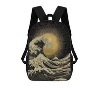 sinyumoney 1 Zaini Per Bambini Golden Wave And Sun Art Borsa Scolastica Stampata in 3D Borsa Alla Moda Borse Scolastiche Da Viaggio Per La Scuola O I Viaggi 17inch