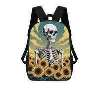 sinyumoney 1 Zaini Per Bambini Skeleton in Sunflower Field Illustration Borsa Scolastica Stampata in 3D Borsa Alla Moda Borse Scolastiche Da Viaggio Per La Scuola O I Viaggi 17inch