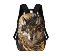 sinyumoney 17 pollici Golden Wolf with Turquoise Gem Zaino per il tempo libero per ragazze e ragazzi, adatto per scuola, tempo libero, viaggi, laptop e studio, Stile 2, 17"