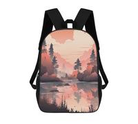 sinyumoney 2 Zaini Eclipse And Sun Zaino Scuola Per Bambini Borsa Scuola Stampa 3D Per Ragazzi Studenti Della Scuola E Del College, Autumn By The Lake, 17"