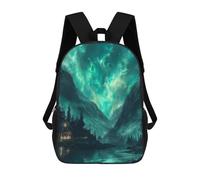 sinyumoney 2 Zaini Eclipse And Sun Zaino Scuola Per Bambini Borsa Scuola Stampa 3D Per Ragazzi Studenti Della Scuola E Del College, Nordic Nature Aurora, 17"