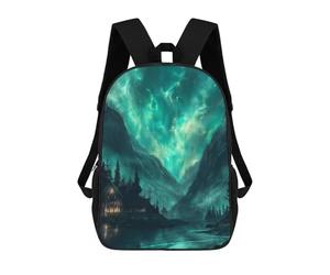 sinyumoney 2 Zaini Eclipse And Sun Zaino Scuola Per Bambini Borsa Scuola Stampa 3D Per Ragazzi Studenti Della Scuola E Del College, Nordic Nature Aurora, 17"