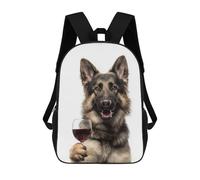 sinyumoney 2 Zaini German Shepherd with Wine Glass Zaino Scolastico Per Bambini Borsa Scolastica Stampata in 3D Borse Scolastiche Per Ragazzi Studenti Delle Scuole Elementari E Medie 17inch