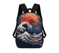 sinyumoney 2 Zaini Great Wave with Mount Fuji And Moon Zaino Scolastico Per Bambini Borsa Scolastica Stampata in 3D Borse Scolastiche Per Ragazzi Studenti Delle Scuole Elementari E Medie 17inch
