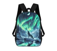 sinyumoney 2 Zaini Nordic Wolf Aurora Borealis Zaino Scolastico Per Bambini Borsa Scolastica Stampata in 3D Borse Scolastiche Per Ragazzi Studenti Delle Scuole Elementari E Medie 17inch