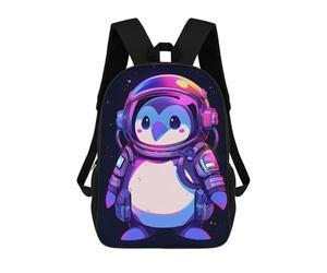sinyumoney 2 Zaini Penguin Reading A Book Zaino Scuola Per Bambini Borsa Scuola Stampato 3D Per Ragazzi Studenti Della Scuola, Cool Astronaut Penguin, 17"