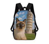 sinyumoney 2 Zaini Siamese Cat with Leaning Tower Zaino Scolastico Per Bambini Borsa Scolastica Stampata in 3D Borse Scolastiche Per Ragazzi Studenti Delle Scuole Elementari E Medie 17inch