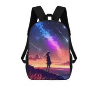 sinyumoney 2 Zaini Twilight Galaxy Lake Zaino Scuola Per Bambini, Borsa Scuola Stampato 3D Per Ragazzi Studenti Della Scuola E Del College, Sunset Anime Girl Sky, 17"