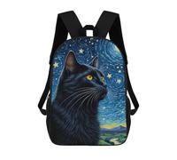 sinyumoney 3D Black Cat Starry Night Zaino Per Bambini Impermeabile Borsa Scolastica Zaino Carino Zaini Casual Alla Moda Borsa Scolastica Per Bambini Per Bambina E Bambino Scuola 17inch