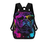 sinyumoney 3D Colorful Pug with Sunglasses Zaino Per Bambini Impermeabile Borsa Scolastica Zaino Carino Zaini Casual Alla Moda Borsa Scolastica Per Bambini Per Bambina E Bambino Scuola 17inch