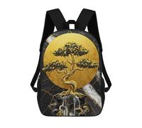 sinyumoney 3D Golden Bonsai Tree with Waterfall Zaino Per Bambini Impermeabile Borsa Scolastica Zaino Carino Zaini Casual Alla Moda Borsa Scolastica Per Bambini Per Bambina E Bambino Scuola 17inch
