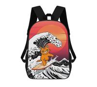 sinyumoney 3D Orange Cat Surfing Giant Wave Zaino Per Bambini Impermeabile Borsa Scolastica Zaino Carino Zaini Casual Alla Moda Borsa Scolastica Per Bambini Per Bambina E Bambino Scuola 17inch