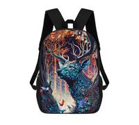 sinyumoney Abstract Colorful Collage Art - Zaino per ragazzi, adolescenti, studenti, ragazze, per bambini, scuola elementare, scuola media, borsa per la scuola, Enchanted Forest Deer Ritratto -2, 17"