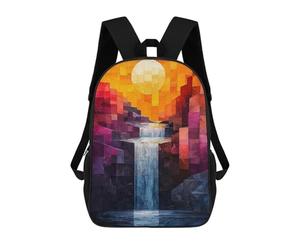 sinyumoney Abstract Waterfall Landscape with Geometric Style Zaino Per Bambini, Zaino Scolastico Stampato in 3D, Zaino Per Ragazzi E Ragazze, Borsa Scolastica Regolabile Per La Scuola Primaria 17inch