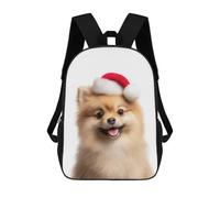 sinyumoney Afghan Hound Dog with Santa Hat Zaini Scuola Per Bambini, Borsa Scuola Stampato 3D Per Ragazzi Studenti Della Scuola Elementari E Del College, Pomeranian Dog With Santa Hat, 17"