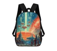 sinyumoney Alien Landscape with Flying Saucers, zaino per la scuola per bambini, con stampa 3D, zaino per la scuola, laptop, zaino per ragazzi e ragazze, 17 pollici