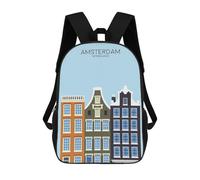 sinyumoney Amsterdam Travel Snippet Zaino Per Bambini Stampato in 3D, Zaino Scolastico Ad Alta Capacità, Zaino Da Viaggio, Borse Per Libri, Zaino Per Bambini 17inch